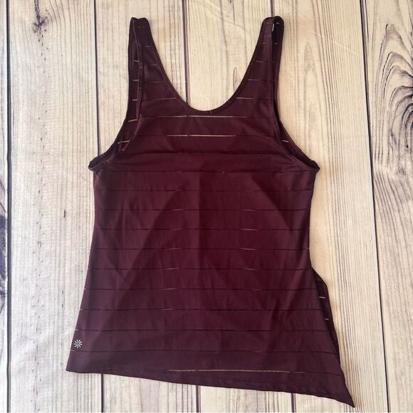 Athleta Max Out Chi Burgundy Sheer Stripe Side Tie Tank Top - Picture 3 of 11